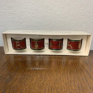 Pier 1 One Imports Christmas Holiday Napkin Rings Enameled Brass Red Green EUC